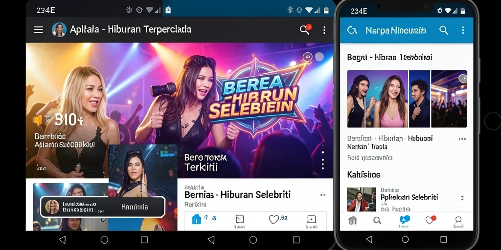 Tampilan antarmuka utama aplikasi 234E yang menampilkan berita selebriti.